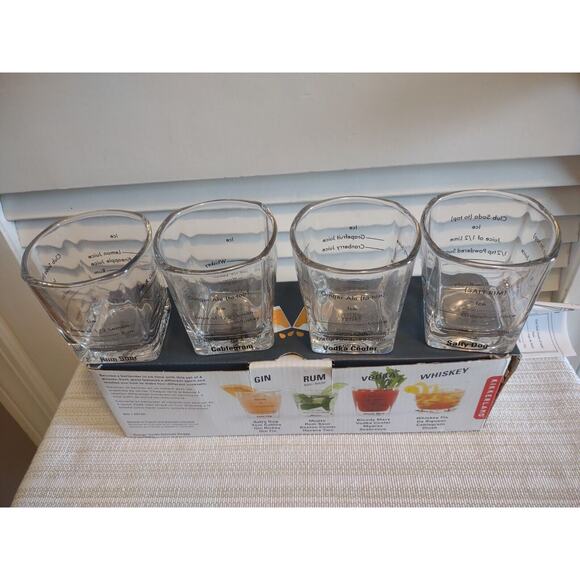 Bartending Glasses (Set Of 4) Kikkerland Recipe Clear Thick Glass & Heavy New - Picture 1 of 12